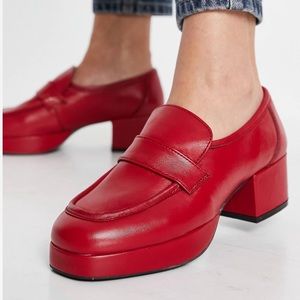 Topshop felix healed loafer shoe in red